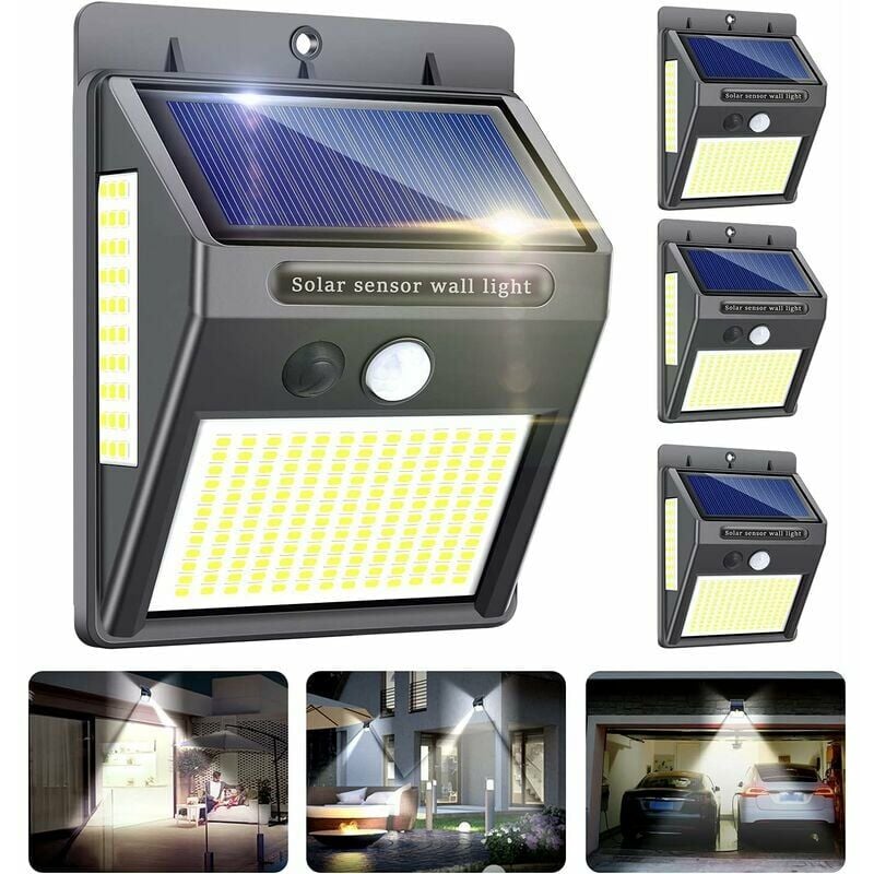 Innosinpo, zestaw 4 lamp solarnych zewnętrznych, 216 diod LED, 1000 lumenów, z czujnikiem ruchu, szeroki kąt świecenia 300°, wodoodporność IP65, monta