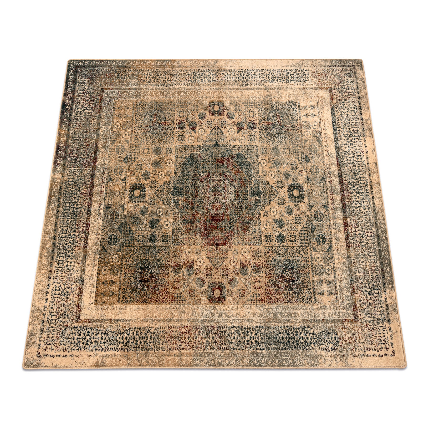 Dywan wełniany OMEGA MAMLUK Kwadrat - Rozeta vintage krem 170x170 cm