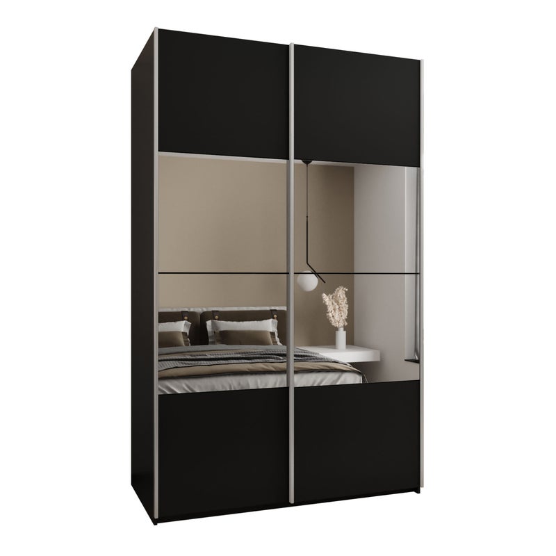 Szafa przesuwna wysoka Lux 4 150 x 64 x 245,5 cm czarny + czarny + u. srebrny - Abiks Meble