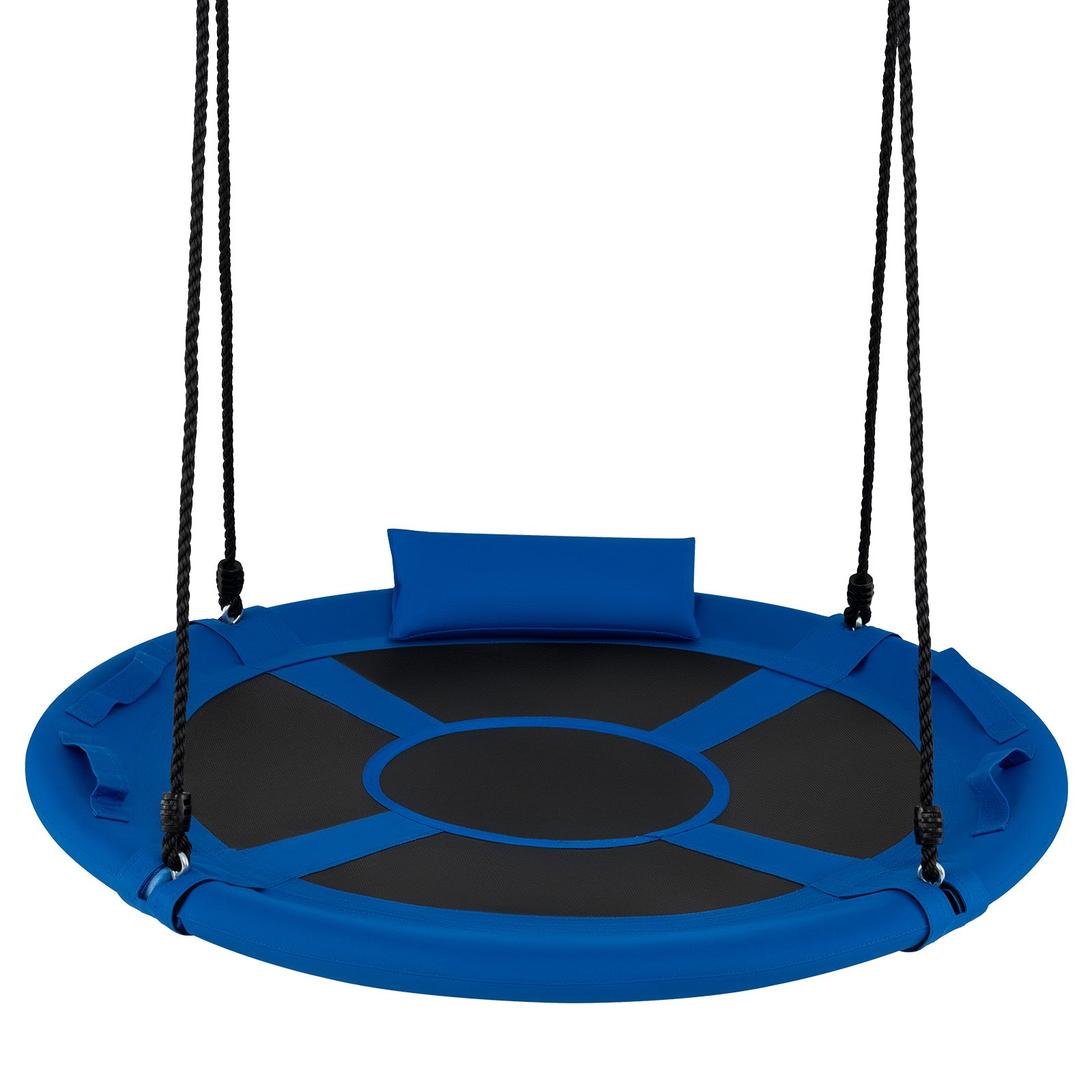 Okrągła huśtawka Bird's Nest 100 CM, z uchwytem, poduszką, wyściełaną metalową ramą, linami o regulowanej wysokości, do wewnątrz/na zewnątrz,niebieska