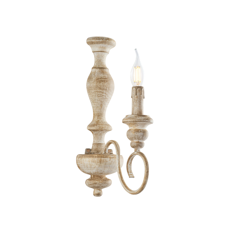 Applique in legno e ferro bianco e tortora 1 luce H.40 - L.13 - P.21