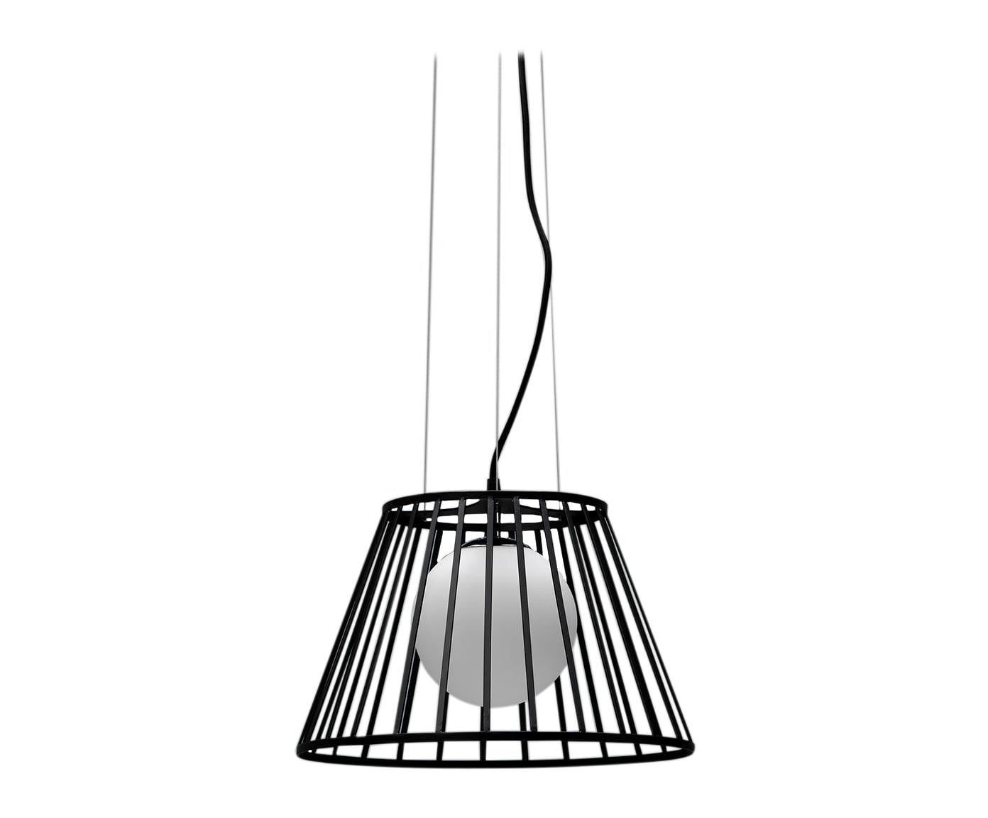 Lampa wisząca klatkowa z czarnego metalu, nowoczesny design z regulowanym kablem, gniazdo E27 max 60W do oświetlenia wnętrz - Cage