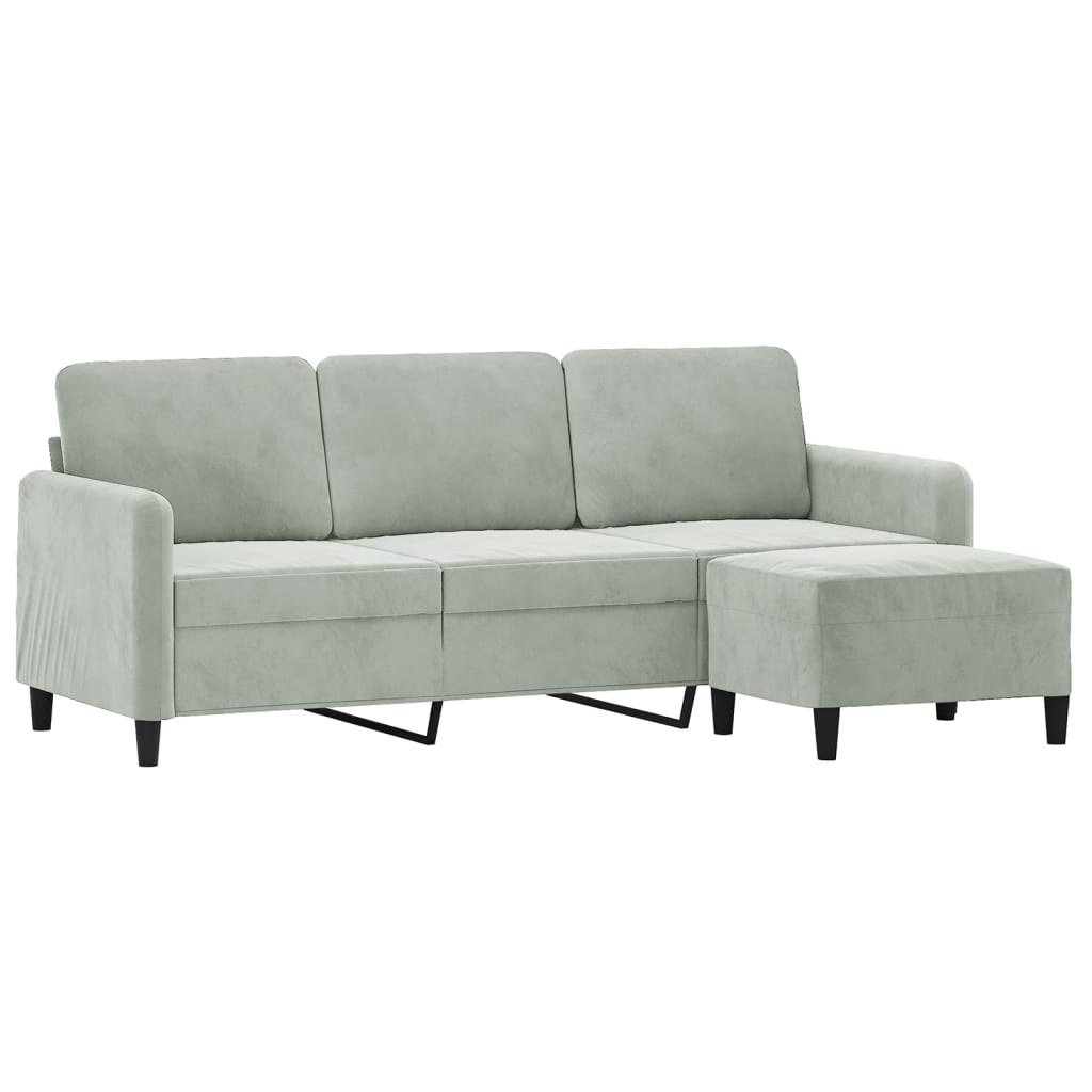 3-osobowa sofa z podnóżkiem, jasnoszara, 180 cm, aksamit