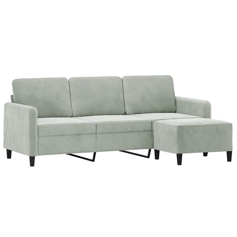 3-osobowa sofa z podnóżkiem, jasnoszara, 180 cm, aksamit