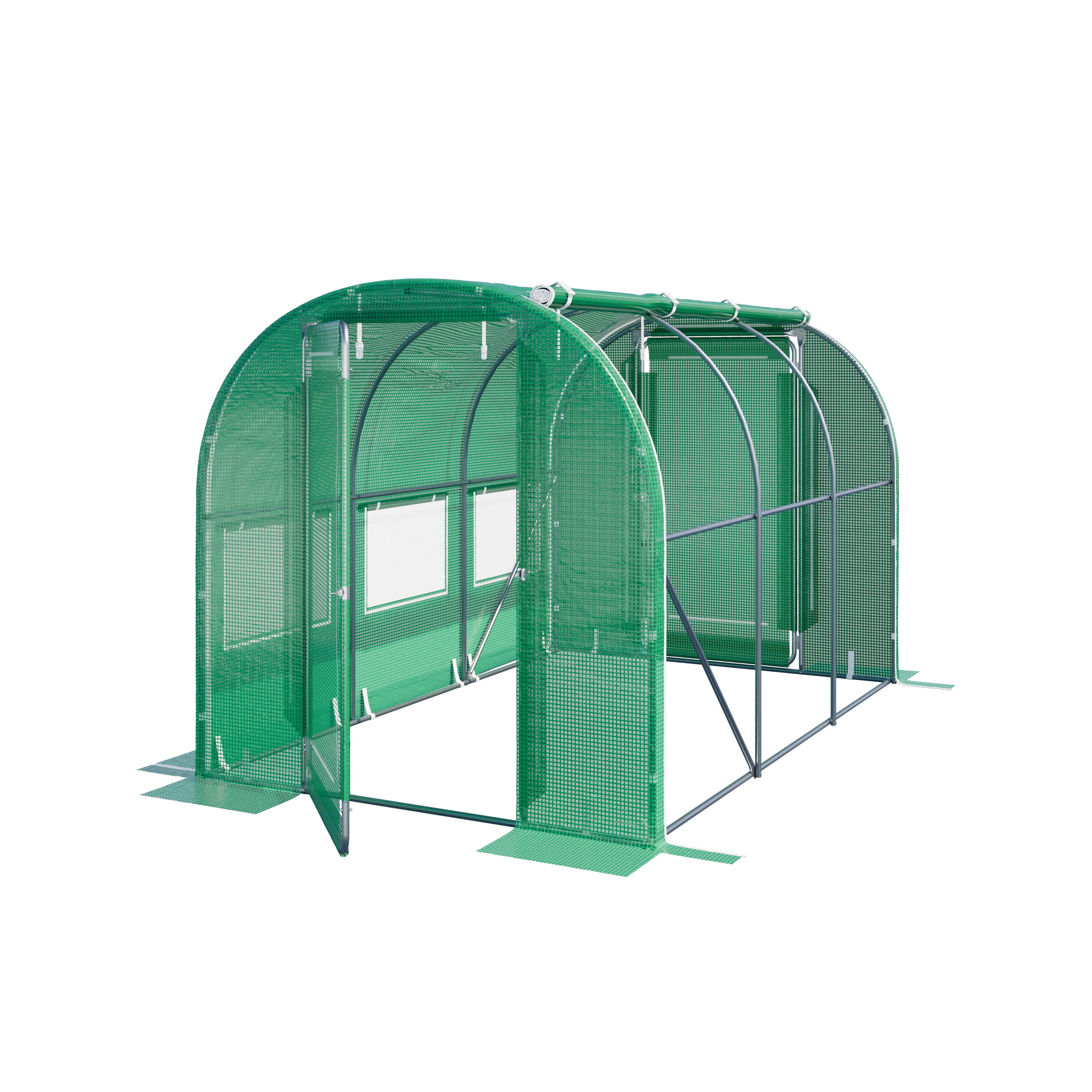 TOOLPORT Szklarnia tunelowa foliowa 2x3m Premium z obrotową konstrukcją drzwi plandeka PE 180 g/m² zielony przezroczysta