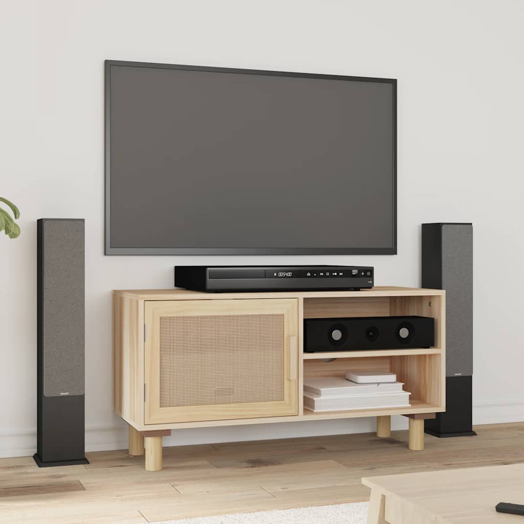 Stolik pod TV, brązowy, 80x30x40 cm, drewno sosnowe i rattan vidaXL