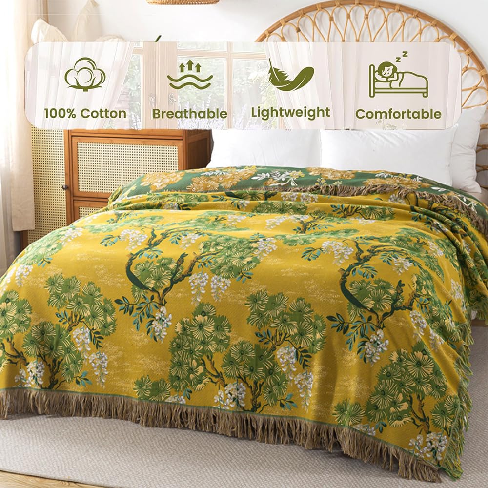 Koc Boho 230 × 250 cm, Miękka Bawełna Sophora z Franglami, Do Salonu, Sypialni i Sofy, 1 Sztuka
