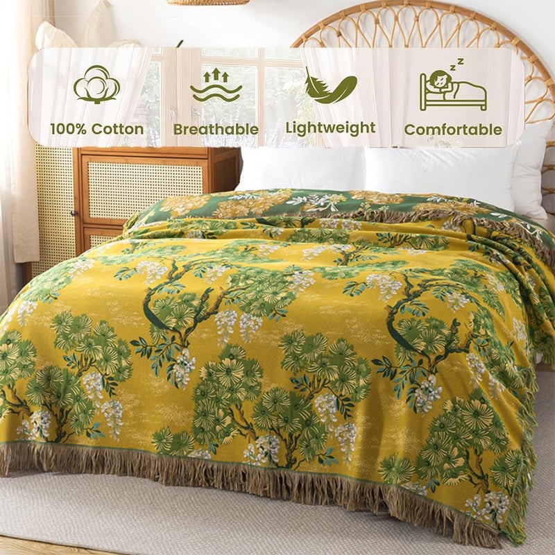 Koc Boho 230 × 250 cm, Miękka Bawełna Sophora z Franglami, Do Salonu, Sypialni i Sofy, 1 Sztuka