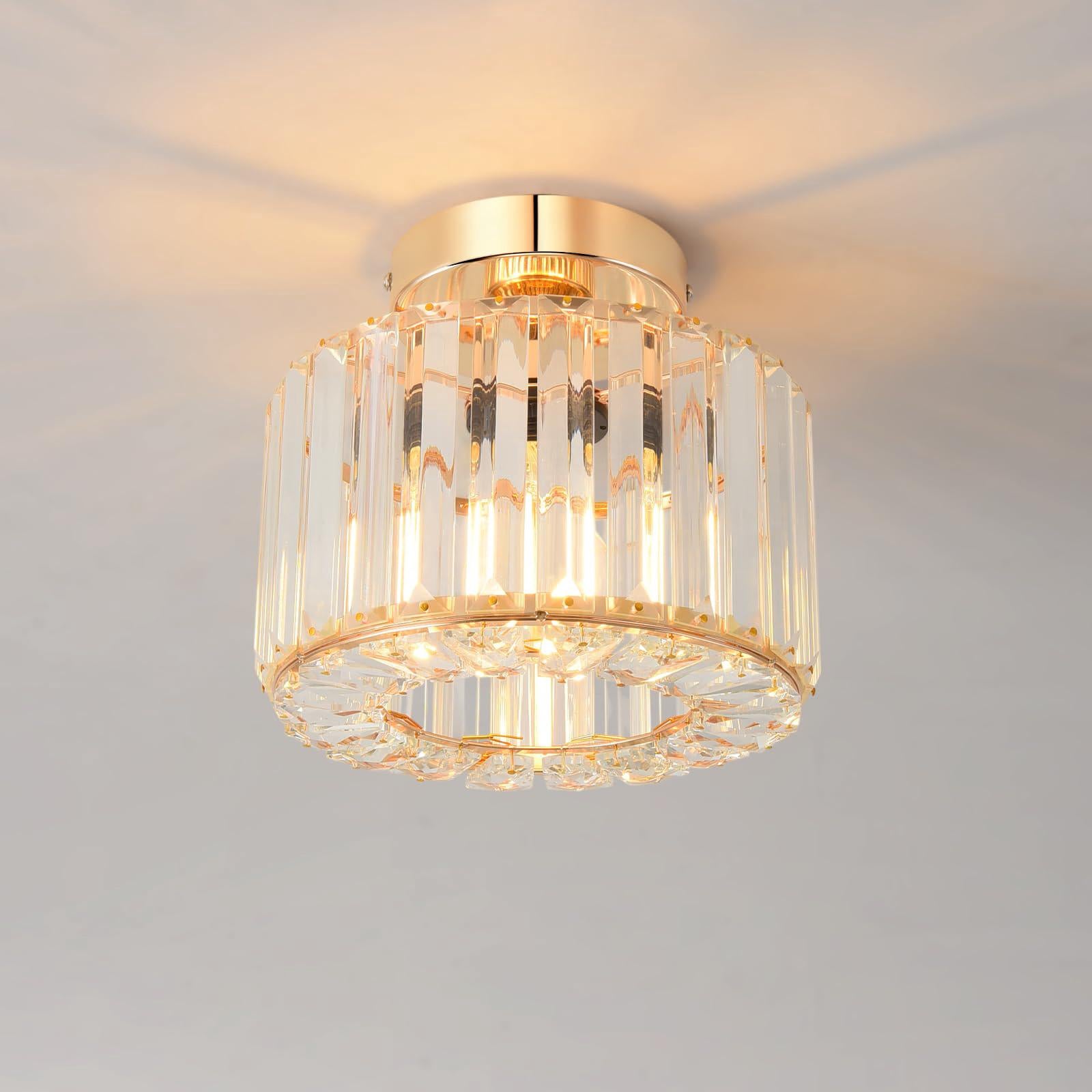 Złota kryształowa lampa sufitowa LED, nowoczesny żyrandol E27 do korytarza, lampa sufitowa do kuchni Ø215 mm, żyrandol do jadalni, mała sypialnia