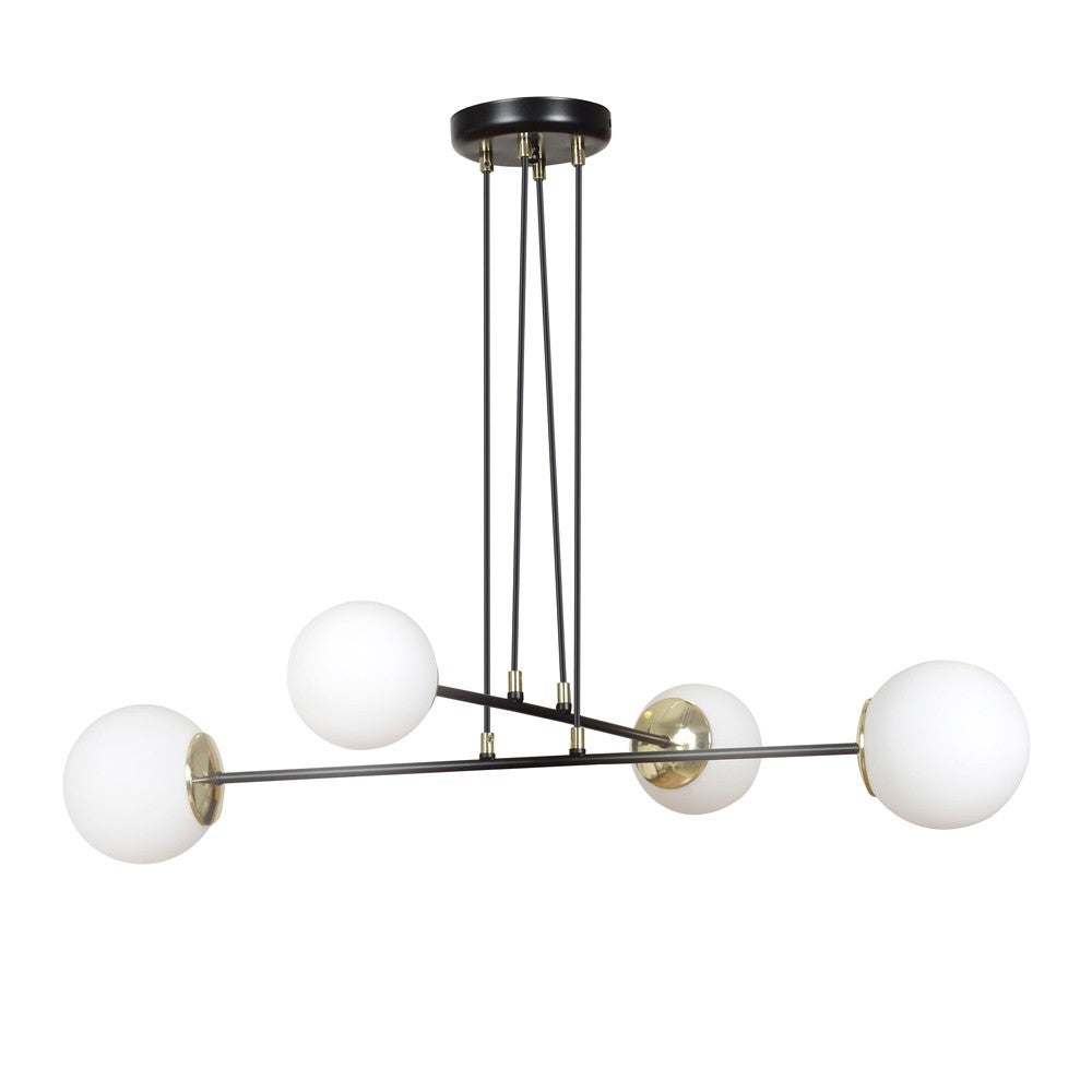 Signo lampa wisząca 4 światła czarna z białymi szklanymi kulami 4xE14