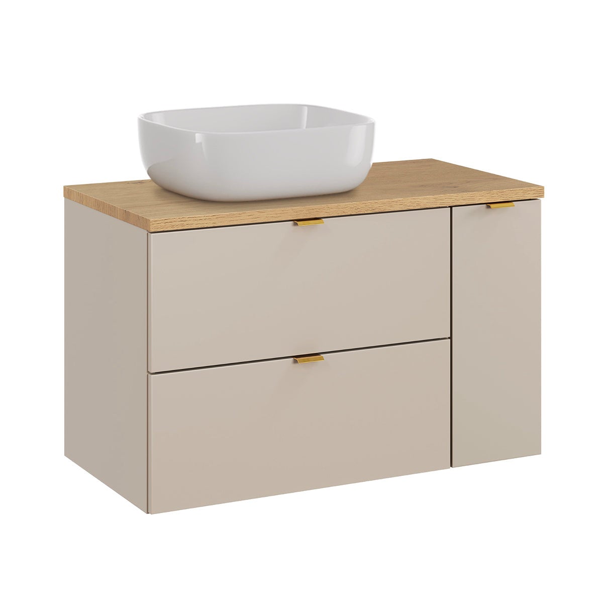 Szafka pod umywalkę pojedynczą 80 cm z 3 szufladami, model Azel, kolor kaszmir i drewno