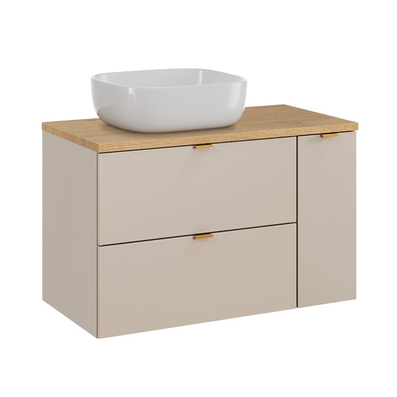 Szafka pod umywalkę pojedynczą 80 cm z 3 szufladami, model Azel, kolor kaszmir i drewno