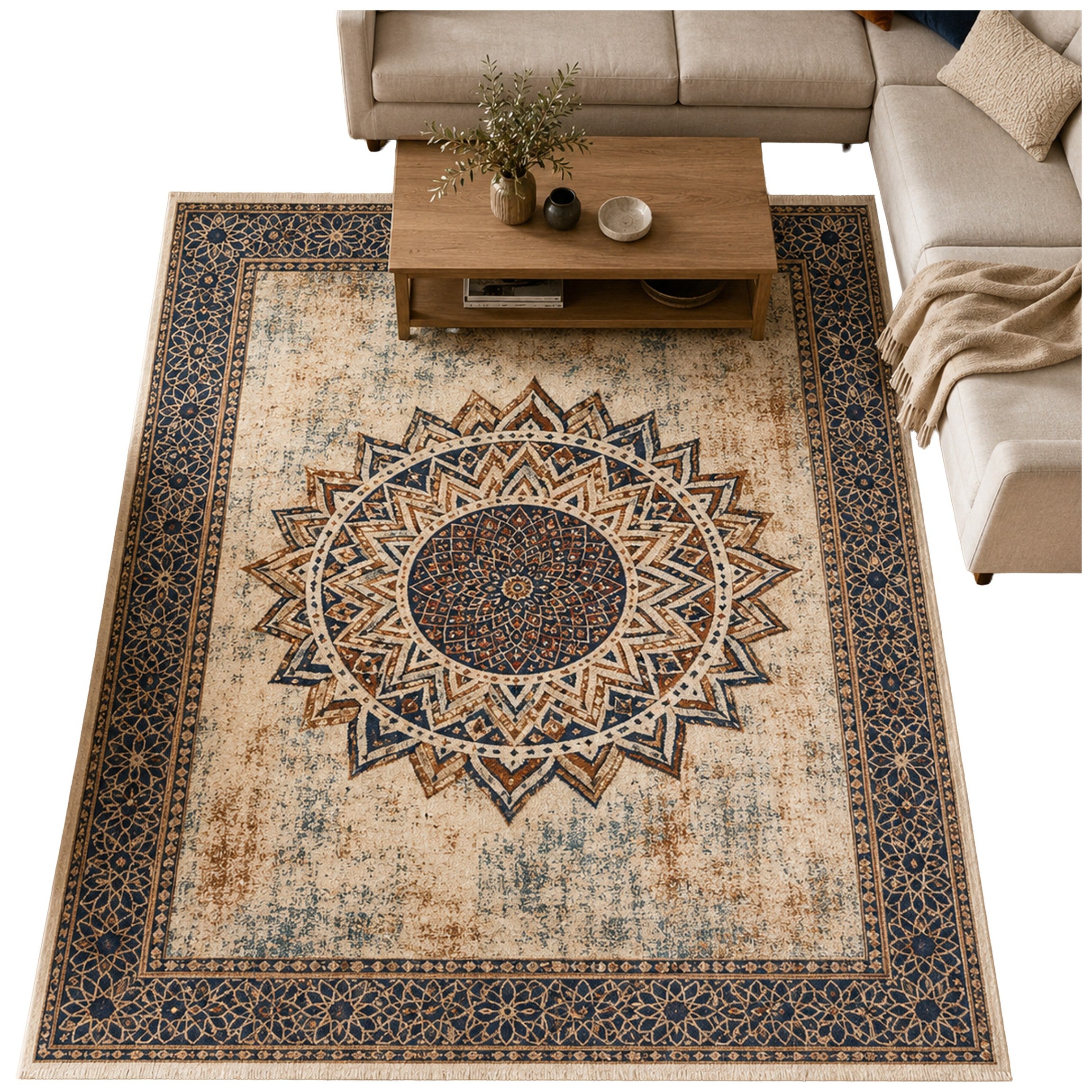 Dywan Mandala do salonu 120x160 orientalny NOVO antypoślizgowy miękki soft