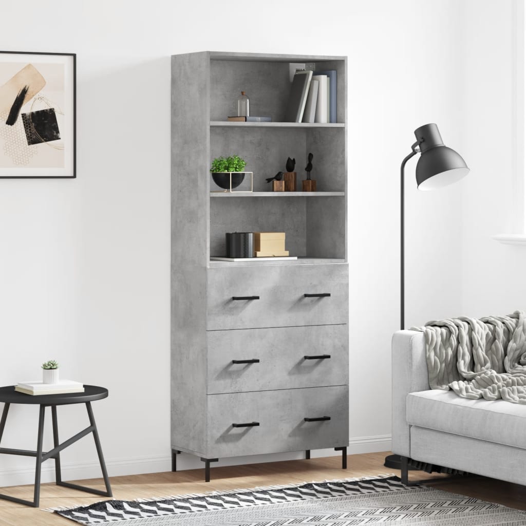 vidaXL Witrynka, szarość betonu 69,5x34x180 cm materiał drewnopochodny