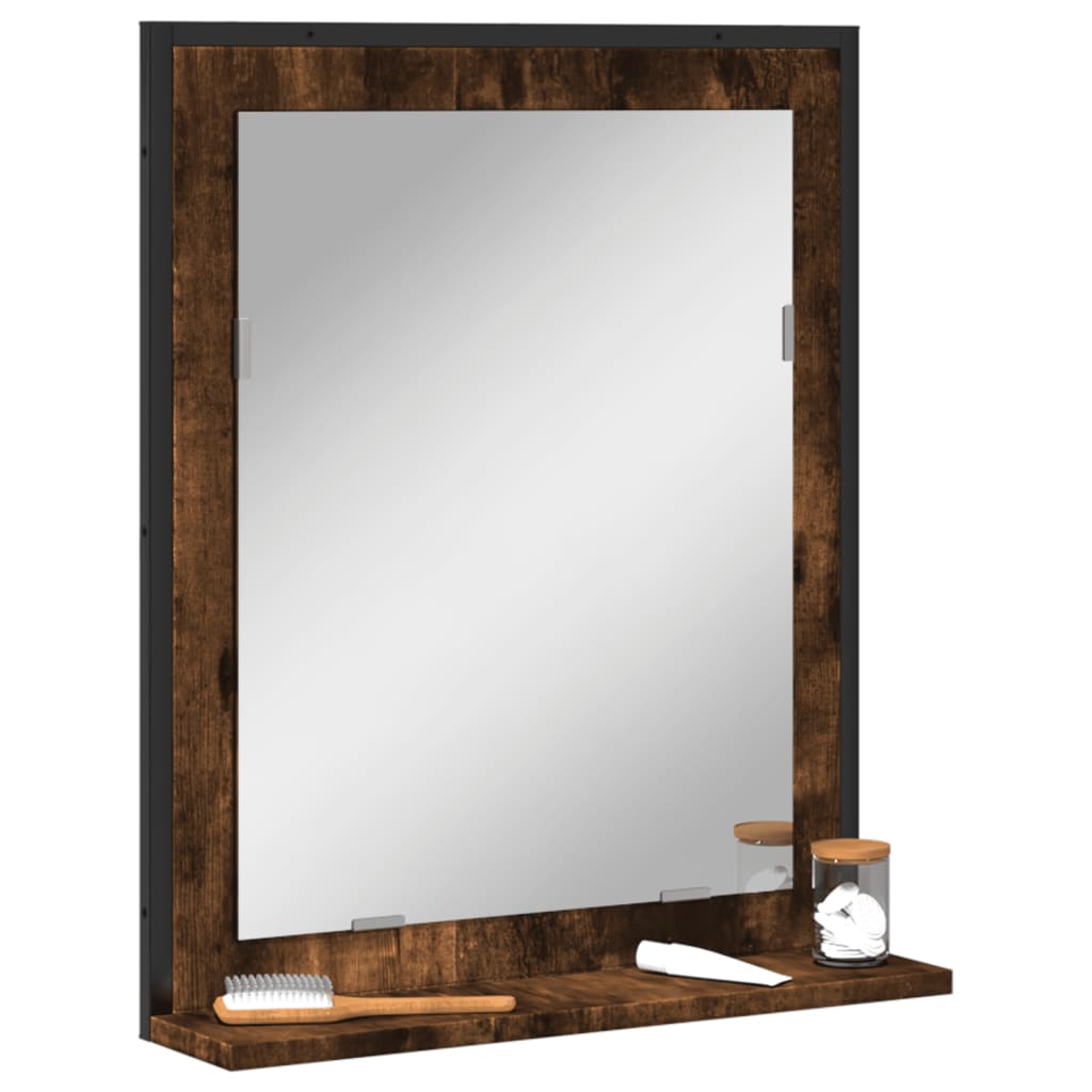 Lustro łazienkowe z półką, przydymiony dąb, 50x12x60 cm vidaXL