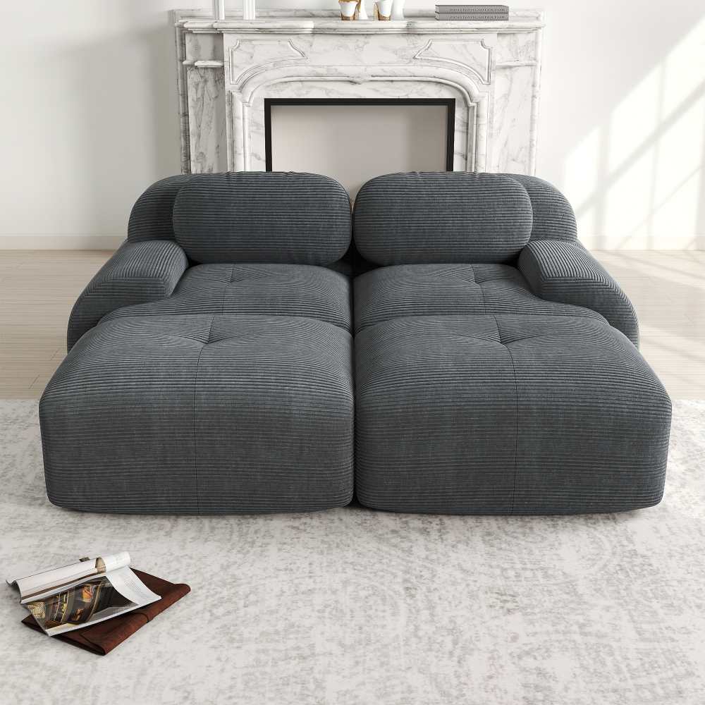Modułowa sofa 2-osobowa z kordu z szezlongiem, ergonomiczna i antypoślizgowa