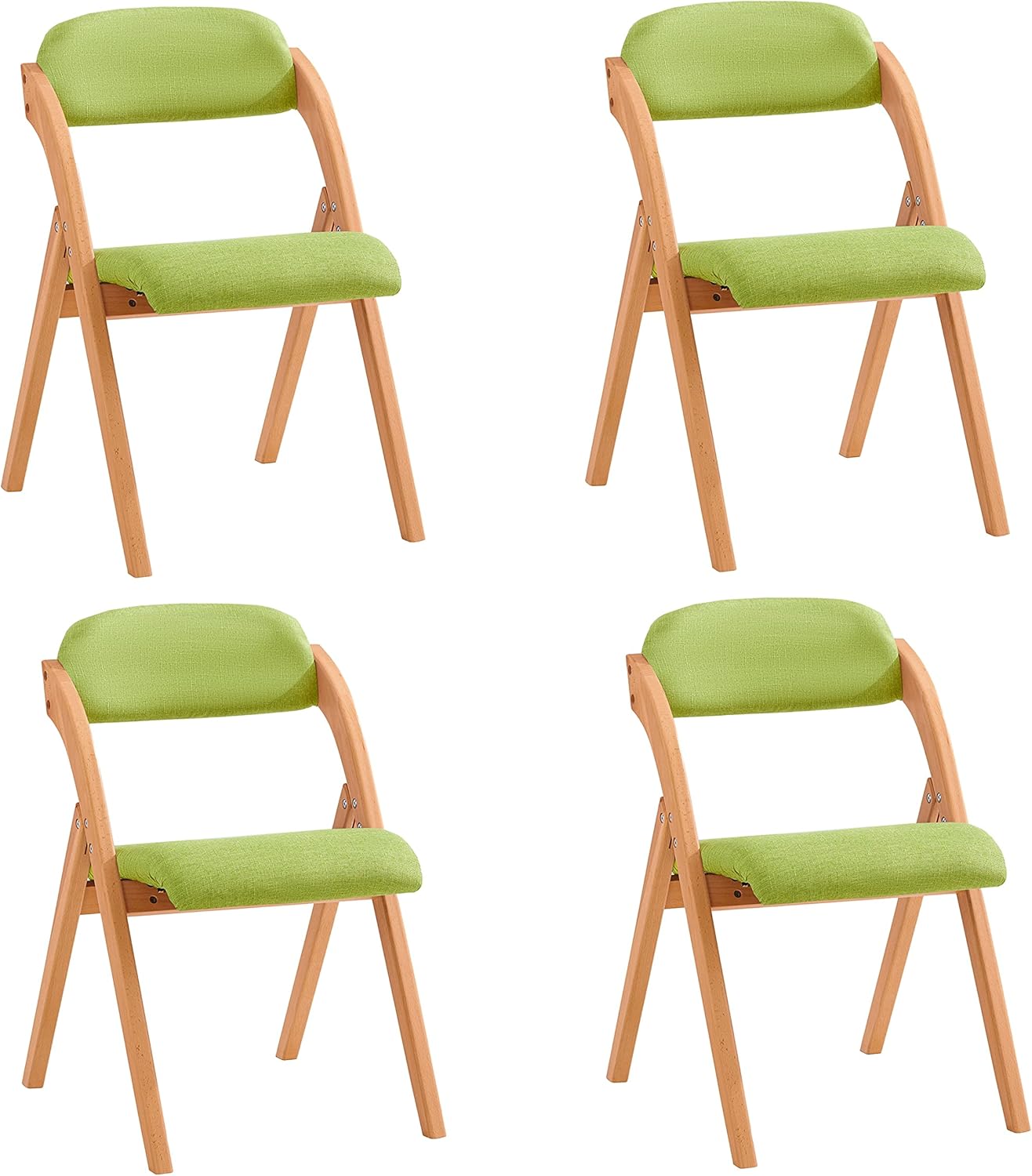 SoBuy Krzesło do Jadalni Zestaw 4, Ergonomiczne Składane Drewniane Krzesło z Pikowanym Siedziskiem, Zielony, FST92-GRx4