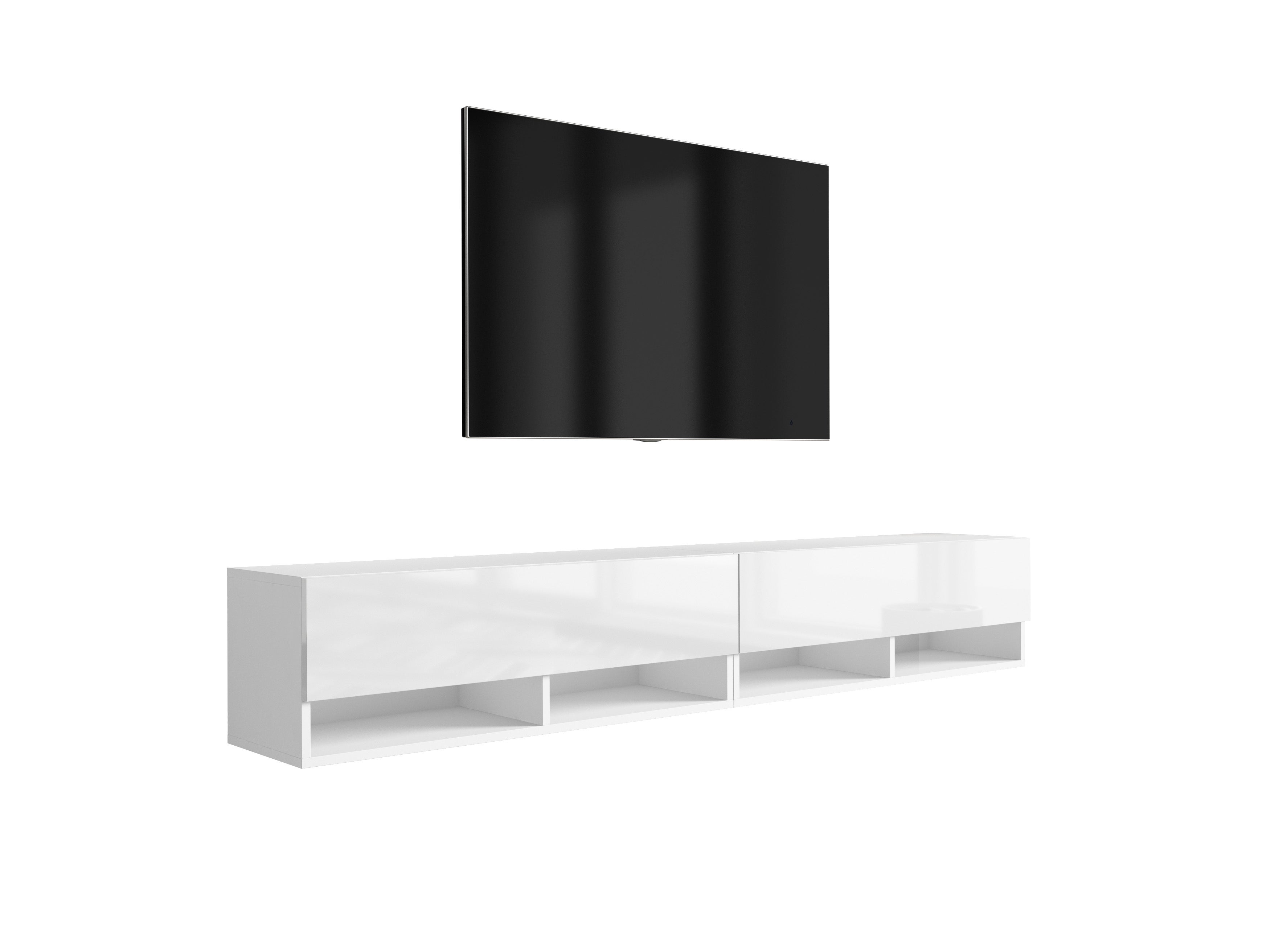 Szafka pod telewizor 200 (2 x 100) cm Biały Mat / Biały Połysk, 200 × 32 × 34 cm