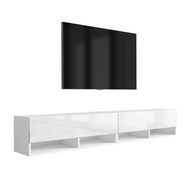 Szafka pod telewizor 200 (2 x 100) cm Biały Mat / Biały Połysk, 200 × 32 × 34 cm