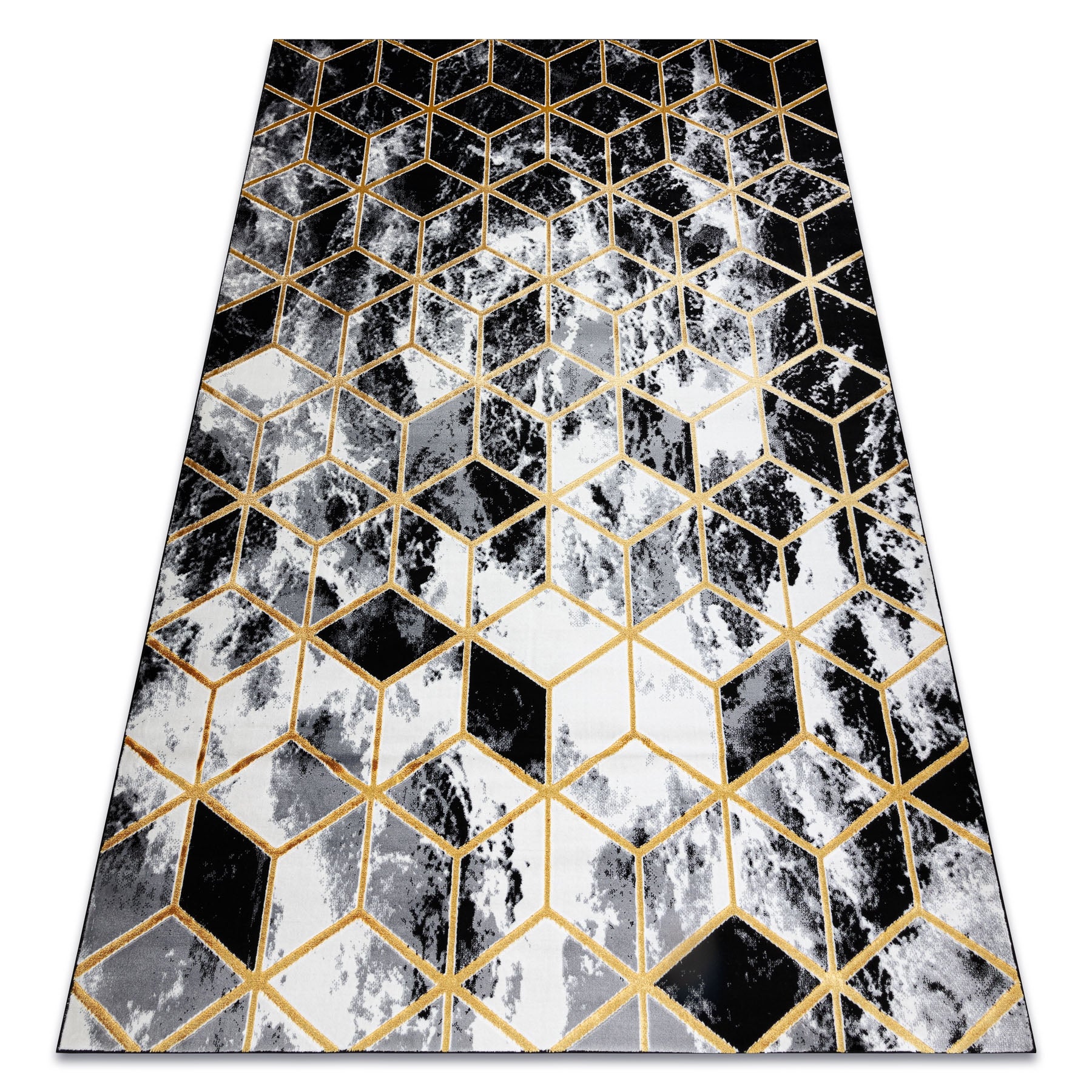 Dywan GLOSS 3D nowoczesny 409A 82 Sześcian, stylowy, glamour, art deco czarny / złoty / szary 240x330 cm