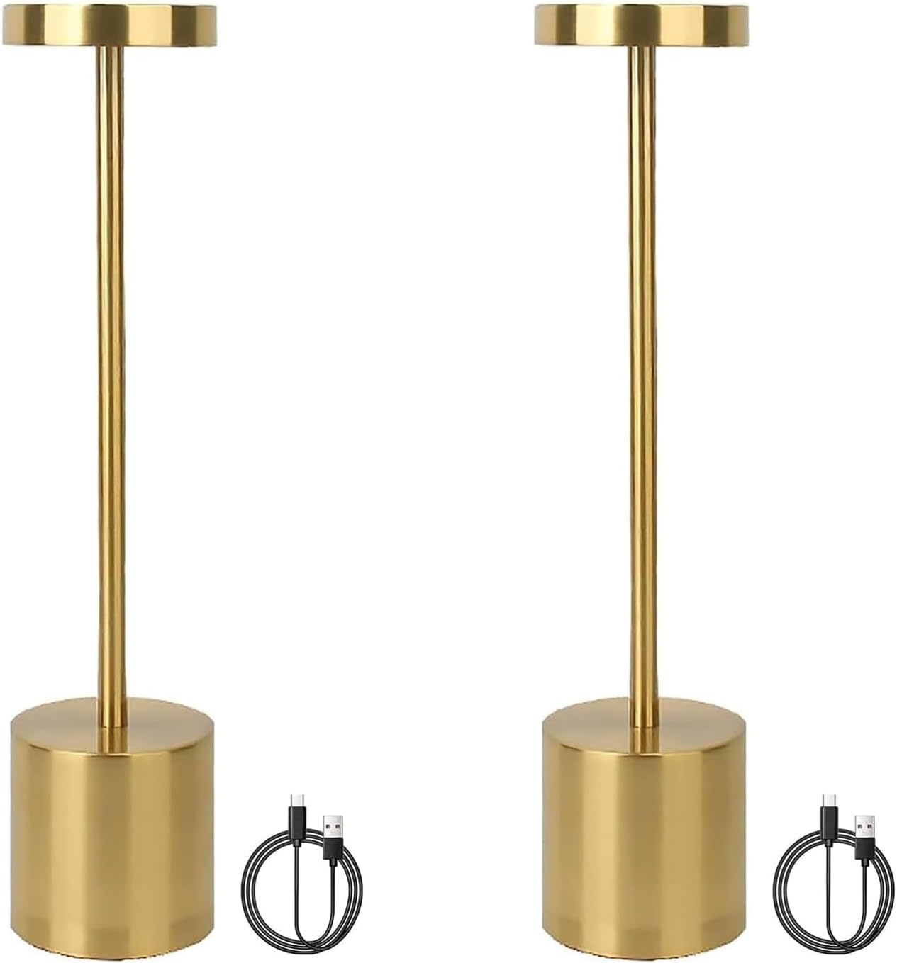 (2 szt. złota) Bezprzewodowe lampy stołowe, akumulatorowa lampa biurkowa LED z 3 trybami kolorów, ściemnialna lampka do czytania, metalowa lampka nocn
