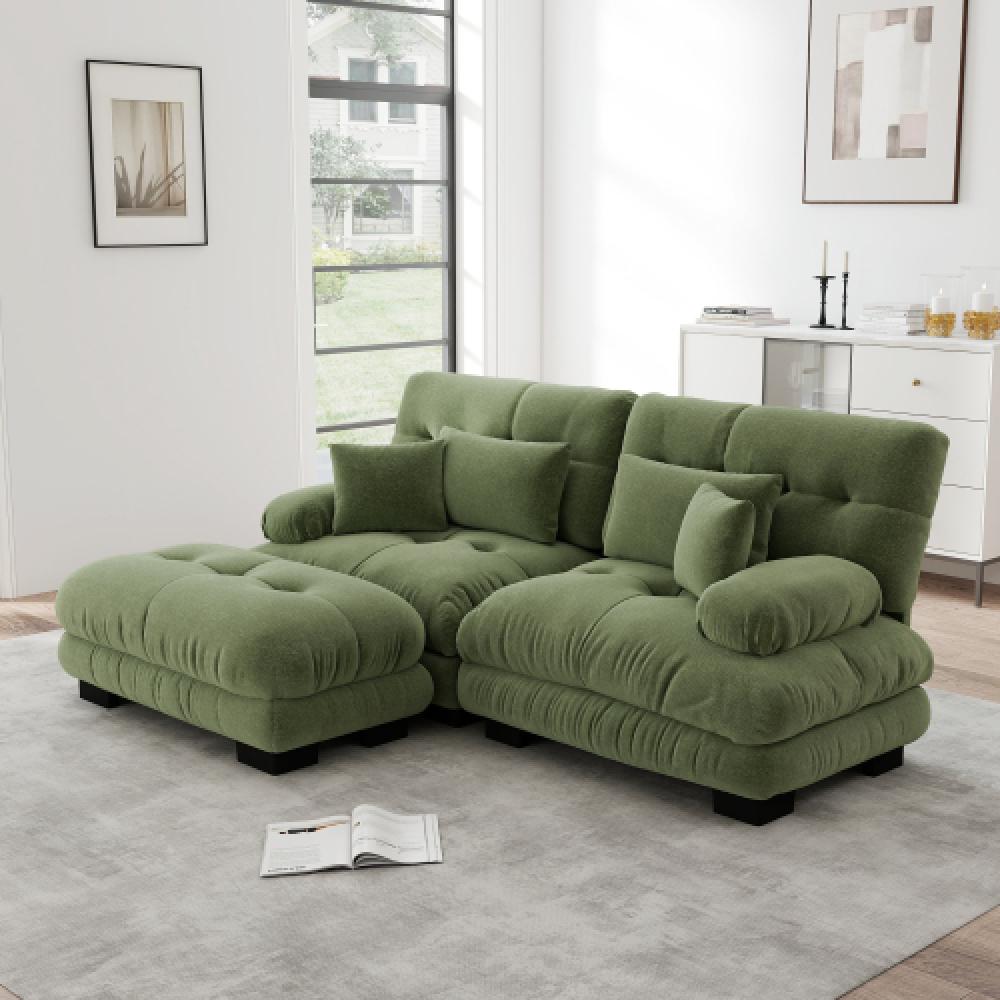 Narożna sofa Cloud do salonu, podwójna sofa z tkaniny szenilowej z 2 poduszkami lędźwiowymi i 2 poduszkami dekoracyjnymi, rama z litego drewna