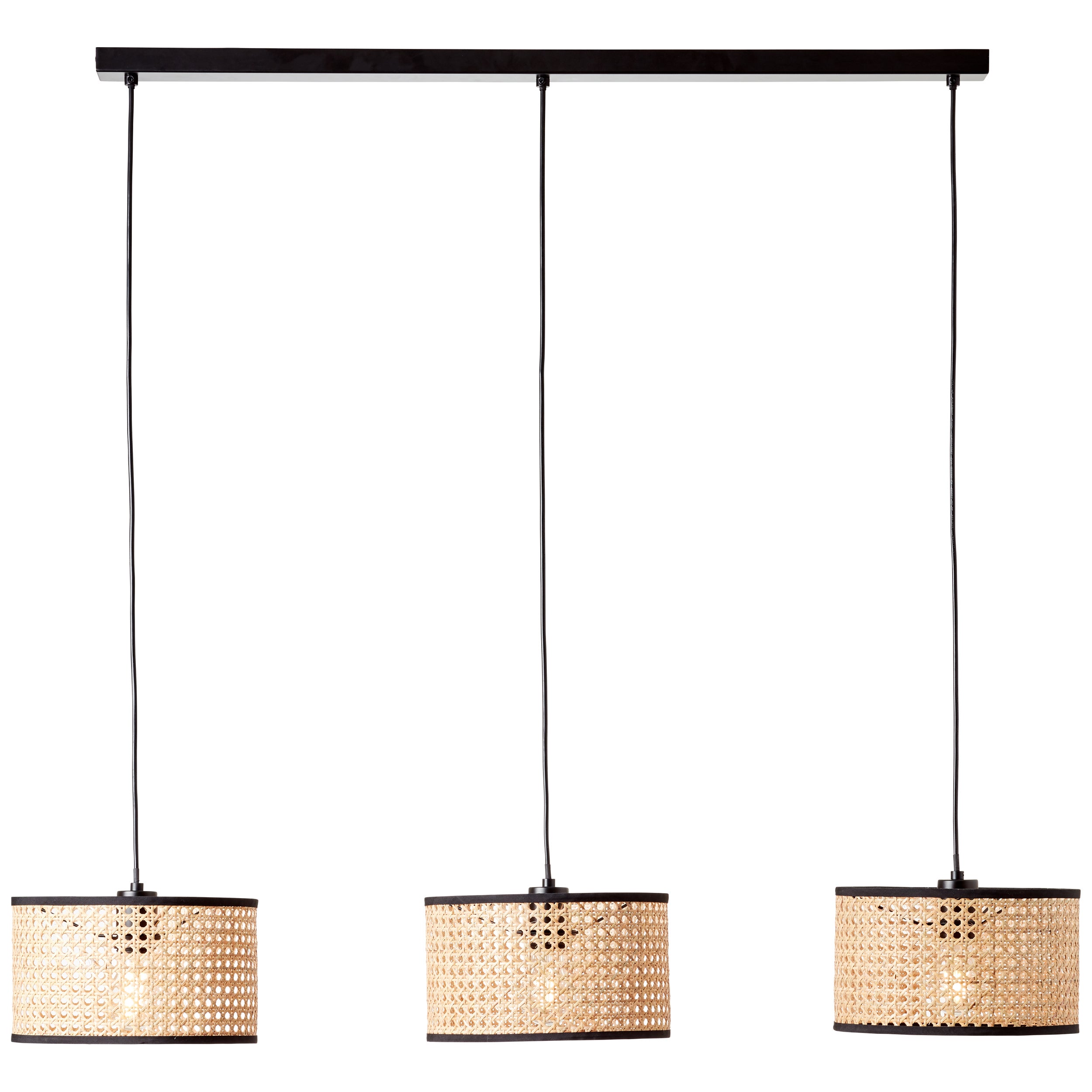Lampa BRILLIANT, zawieszenie Wiley 3-płomienne czarne / kolor drewna, 3x A60, E27, 60W, kabel można skrócić / regulowana wysokość