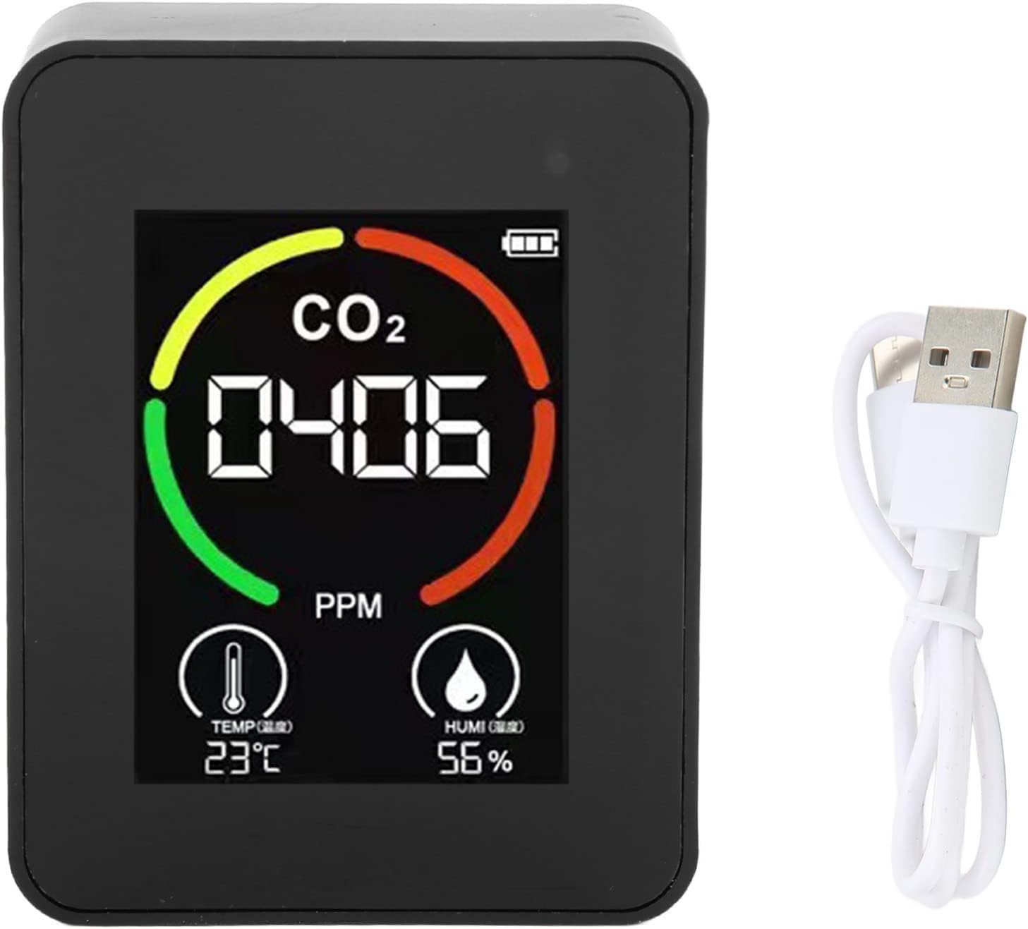 Czujnik CO2, Przenośny Detektor Dwutlenku Węgla, Monitor Temperatury i Wilgotności, Tester z Podświetleniem USB do Domu