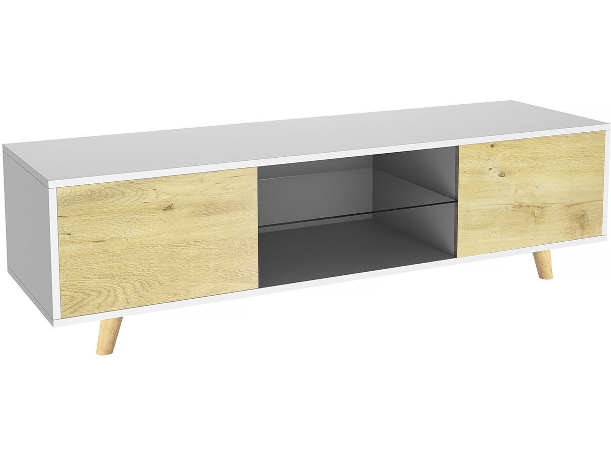 Szafka pod telewizor LED "Inna" – 140 x 42 x 45 cm – biała/dębowa