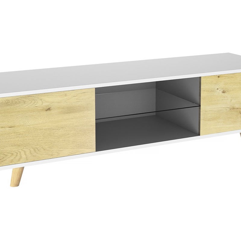 Szafka pod telewizor LED "Inna" – 140 x 42 x 45 cm – biała/dębowa