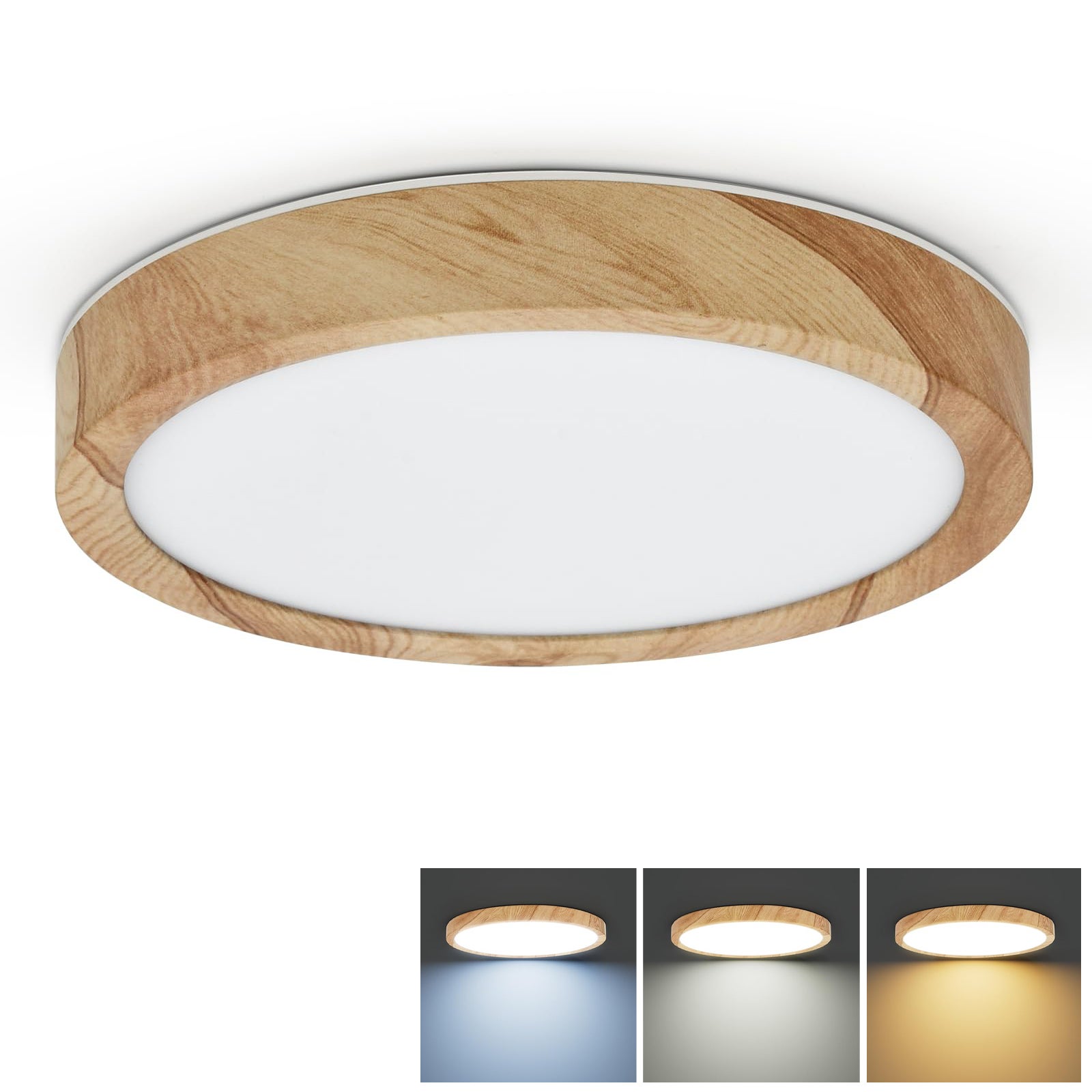 Wpuszczany plafon LED, nowoczesny, ultracienki plafon o średnicy 30 cm, okrągły plafon o mocy 18 W, 3 kolory zmienne (3000 K-6000 K)