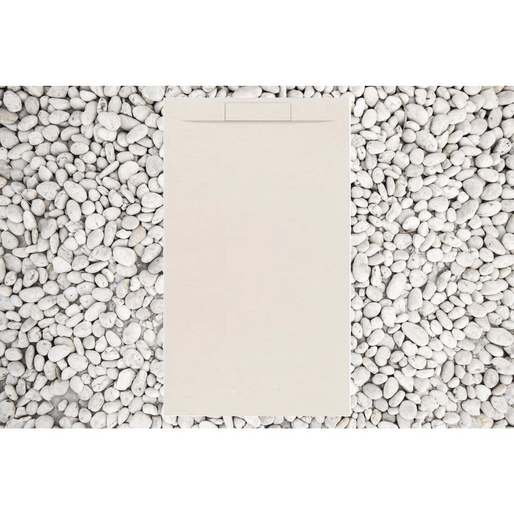 Brodzik Vulcano Line PLUS w kolorze beżowym 80x95 cm z żywicy i proszku marmurowego z boczną kratką w kolorze MARMORESINA - FRASCIO