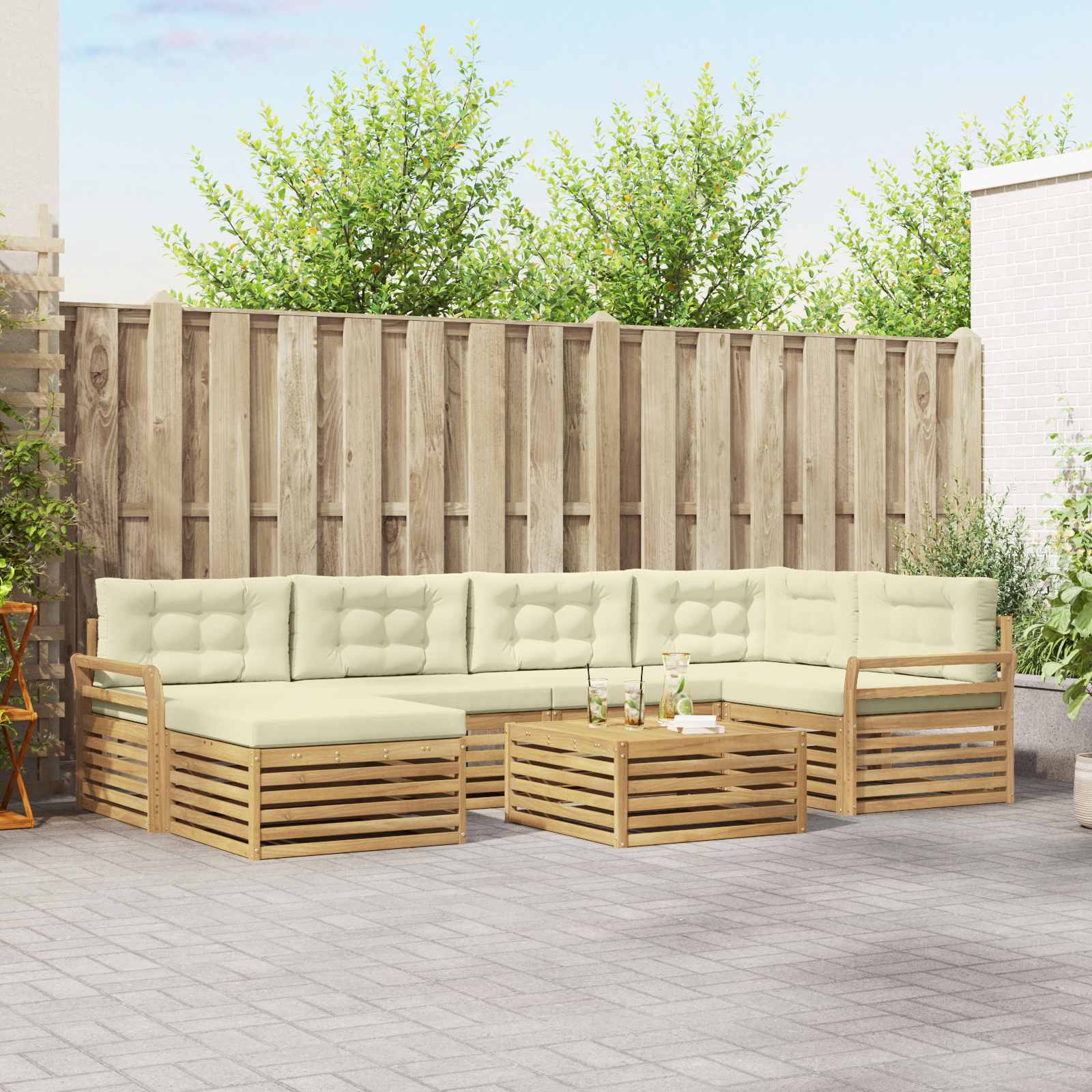 Zestaw sof na zewnątrz z poduszką 7 pcs Biały i kremowy vidaXL