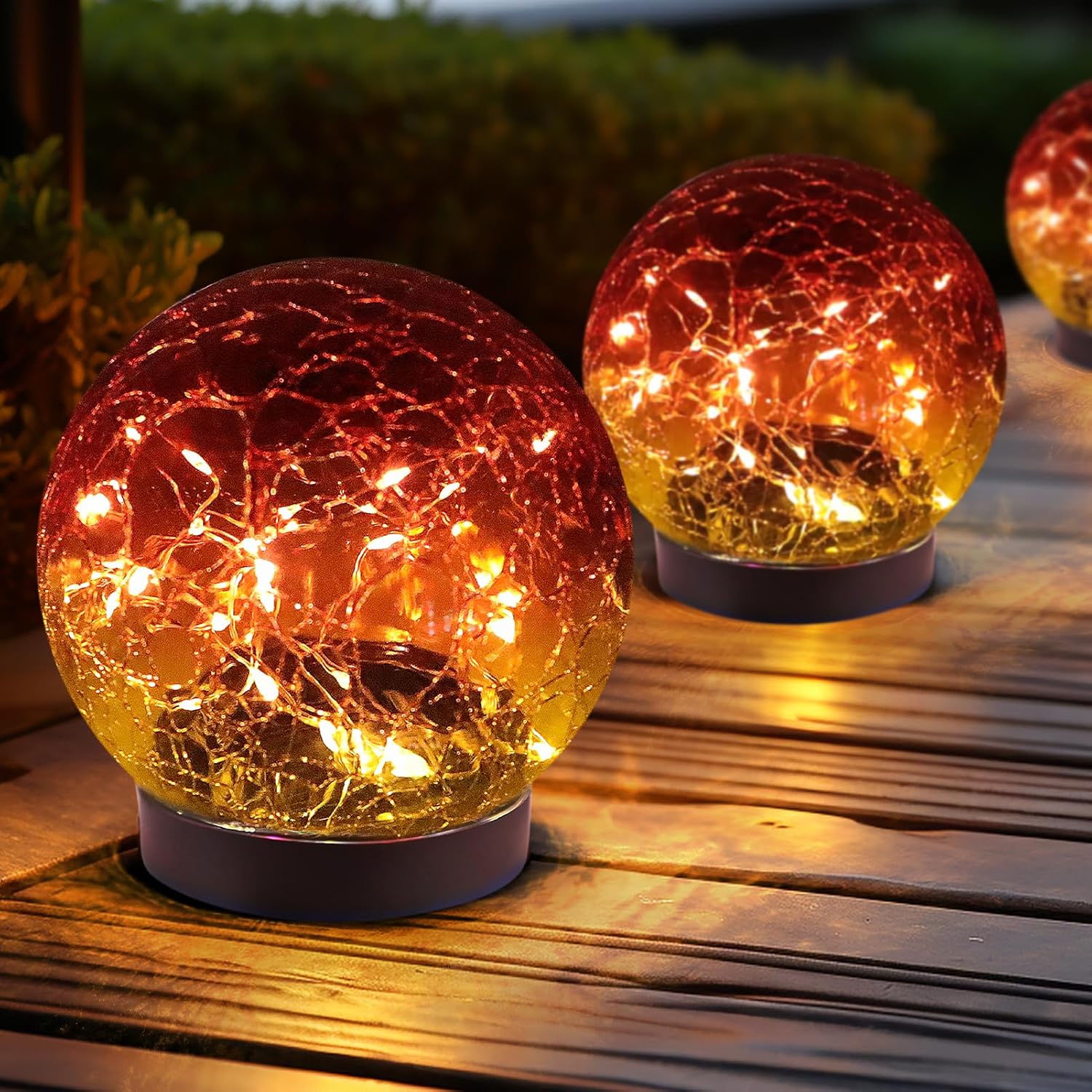 Lampa solarna LED - Czerwony gradientowy klosz szklany - Dekoracja zewnętrzna - Wodoodporna, odpowiednia na tarasy i do ogrodów, żółte światło.