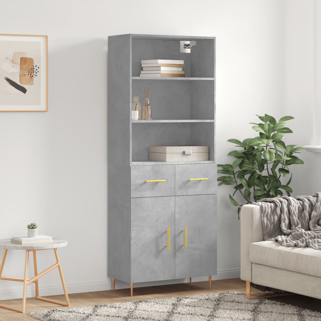 vidaXL Witrynka, szarość betonu 69,5x34x180 cm materiał drewnopochodny