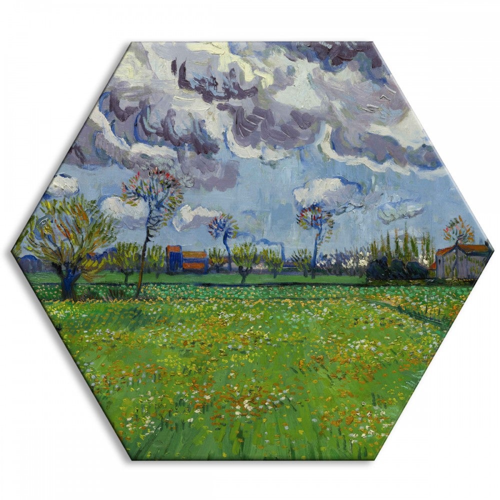 VAN GOGH - PEJZAŻ - Płótno sześciokątne - Obraz wydrukowany na płótnie i oprawiony w ramę PCV 80x80 cm