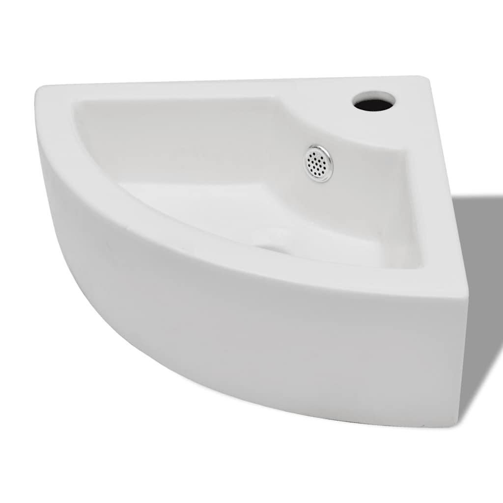 Umywalka Nablatowa Ceramiczna Biała z Przelewem i Otworem na Baterię