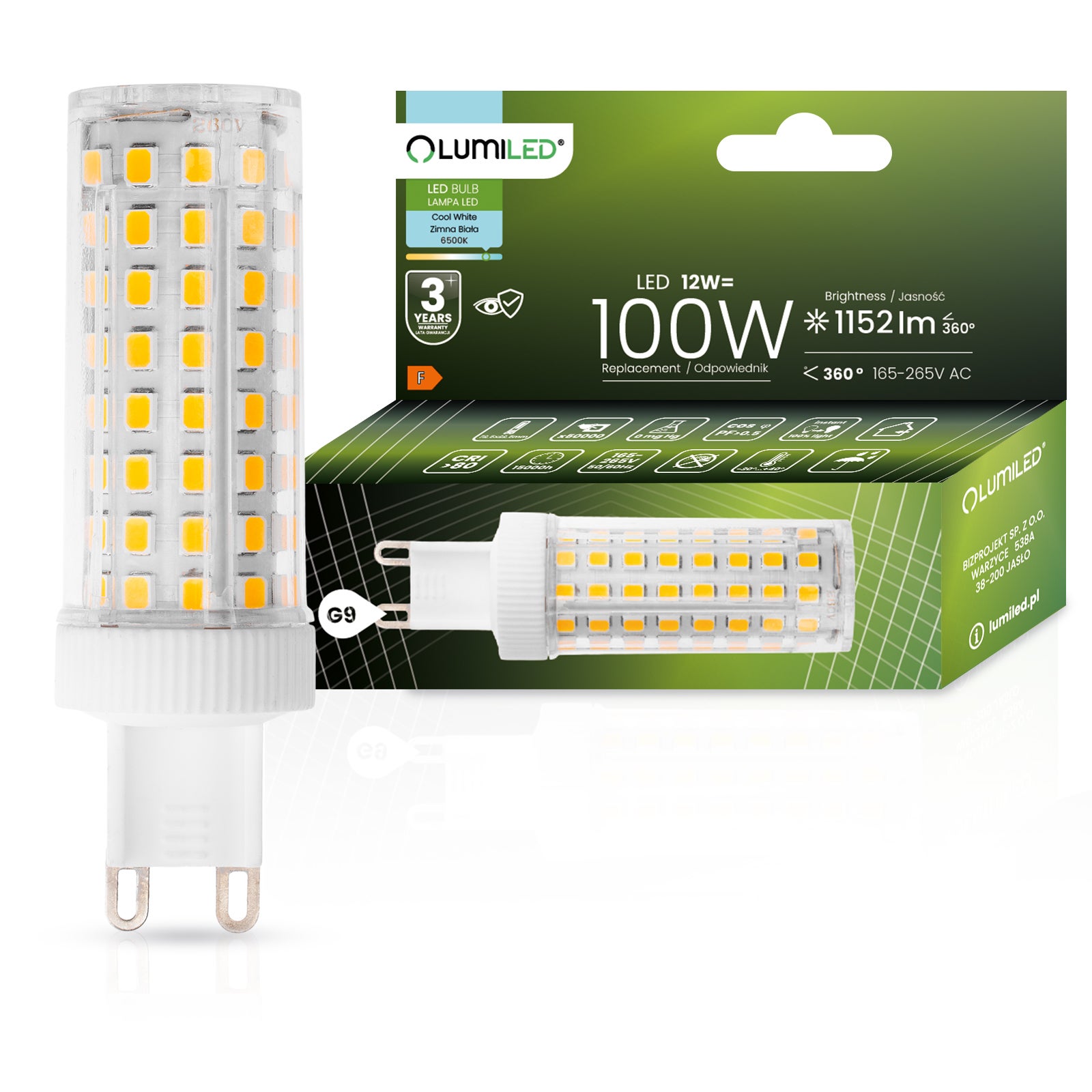 Żarówka LED Lumiled G9 Kapsułka 12W 1152lm 6500K Zimna biel 360st 1 szt.