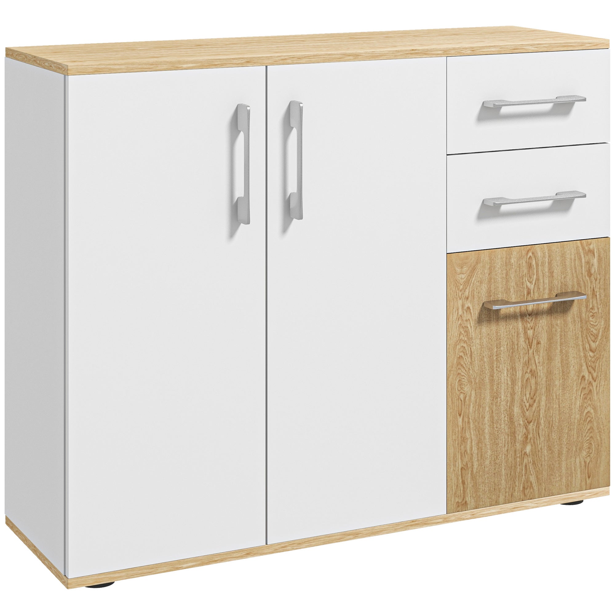 szafka kuchenna z 2-szufladowa 2 szafki regulowanymi półkami do jadalni 90x30x75.5 cm biało-naturalna