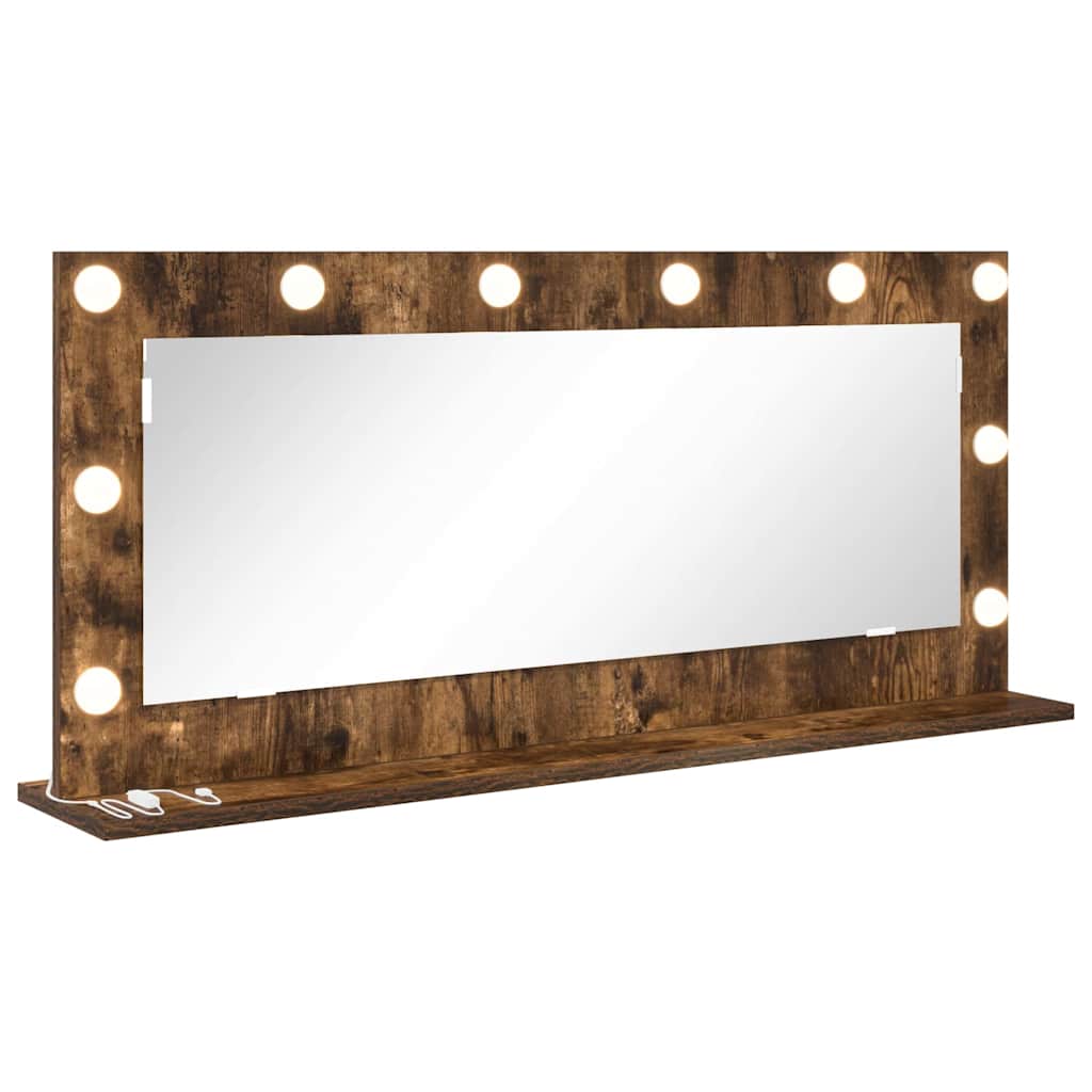 Lustro do Toaletki Prostokątne z Oświetleniem LED 100x45 cm Dąb Wędzony