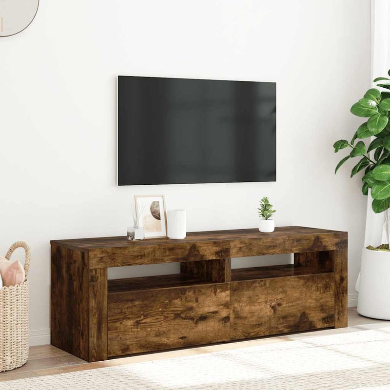 Szafka pod TV z oświetleniem LED, przydymiony dąb, 120x35x40 cm vidaXL