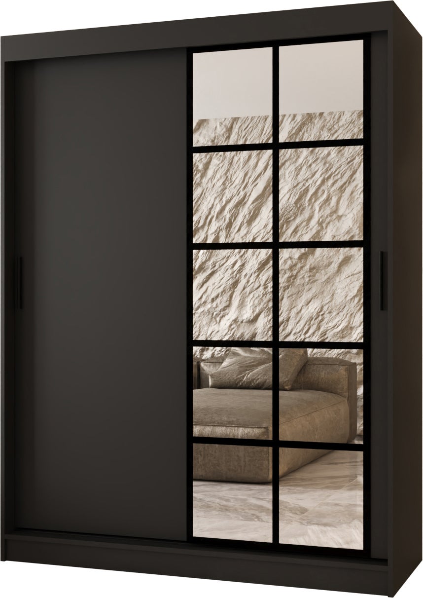 Szafa przesuwna z lustrem ORLANDO 150 x 62 x 200 czarny + u. czarny