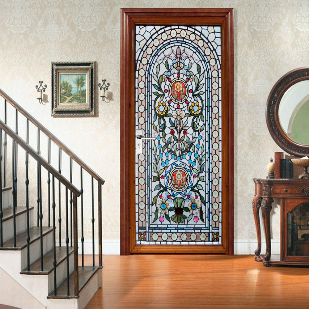 Naklejka na drzwi witrażowe 3D do kuchni, sypialni, łazienki, samoprzylepna, zdejmowana dekoracja ścienna, 77 x 200 cm
