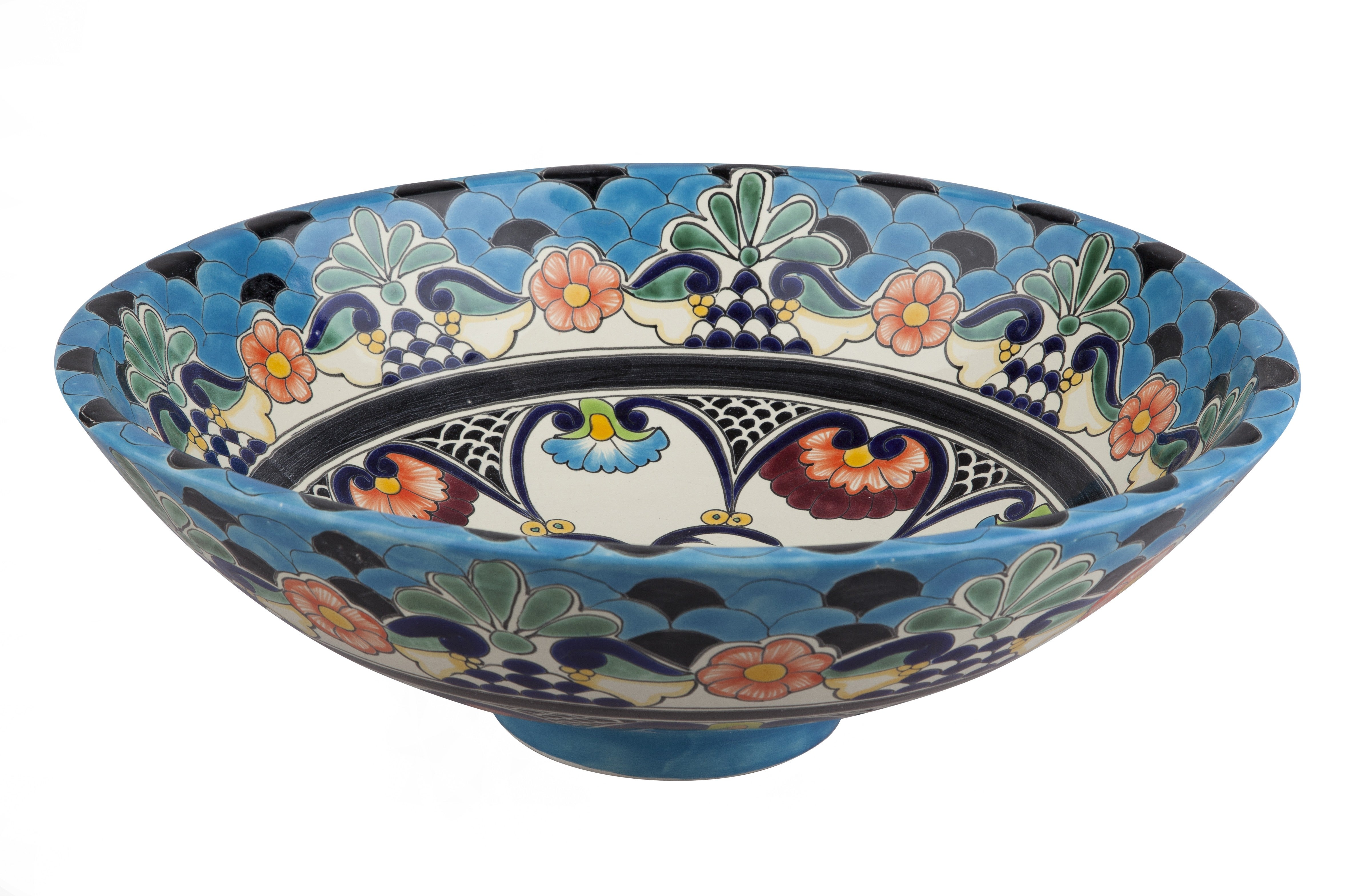 Meksykańska ceramiczna umywalka nablatowa La Reina – okrągła umywalka łazienkowa 44 x 13,5 cm | Ręcznie wykonana umywalka z motywami Talavera