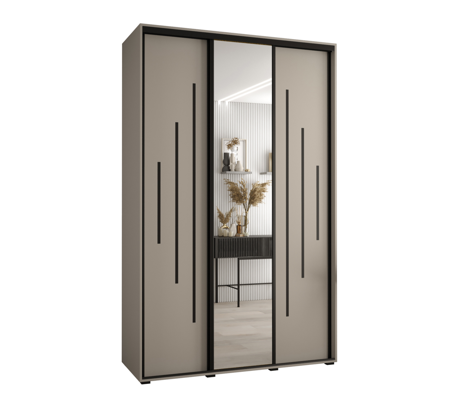 Szafa przesuwna z lustrem wysoka Dakota 13 160 x 45 x 235,2 cm kaszmir + u. czarny - Abiks Meble