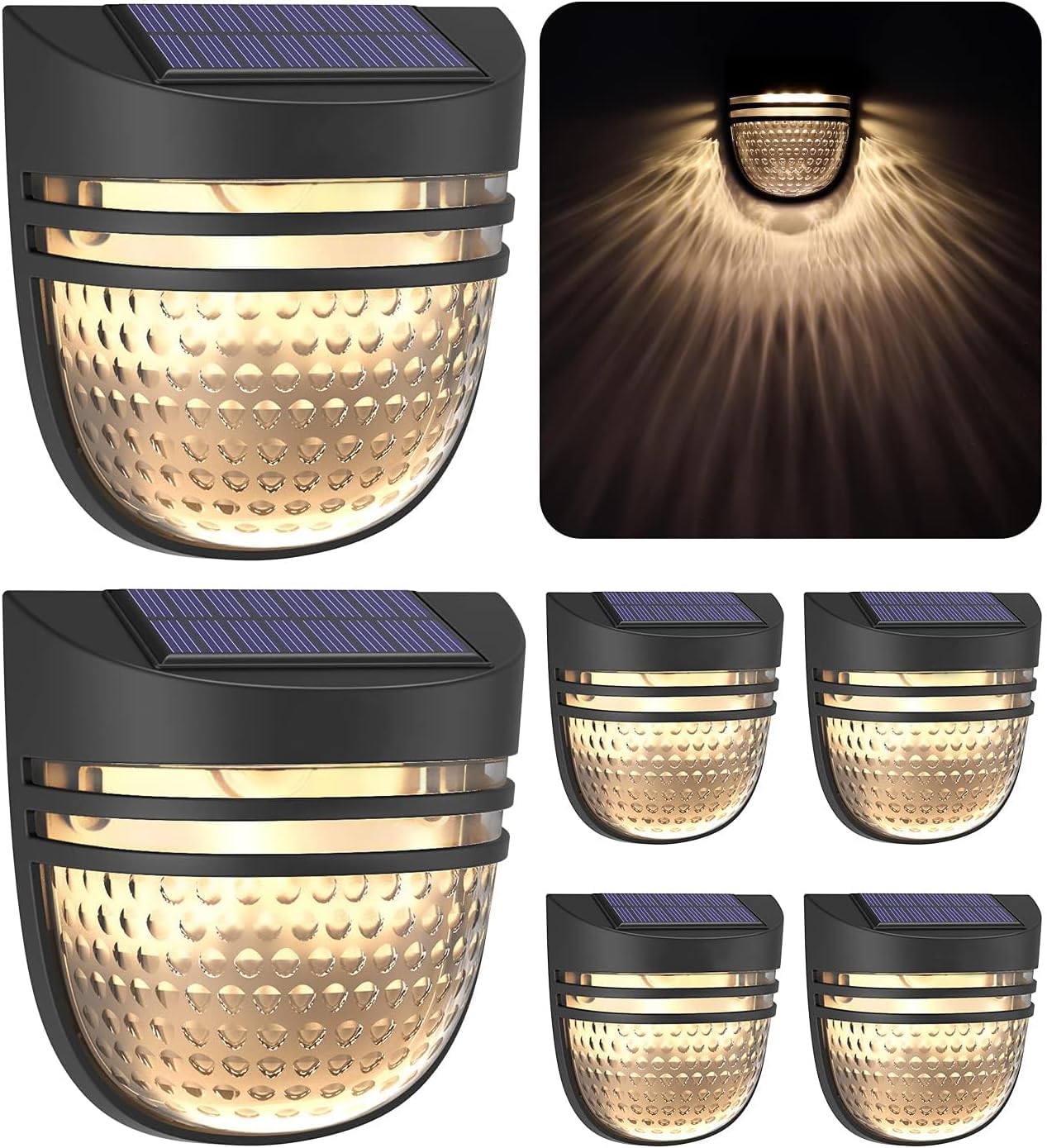 Zestaw 6 lamp solarnych do ogrodu, lampy ogrodowe na płot z trybem pulsacyjnym/stałym, lampy solarne montowane na ścianie.