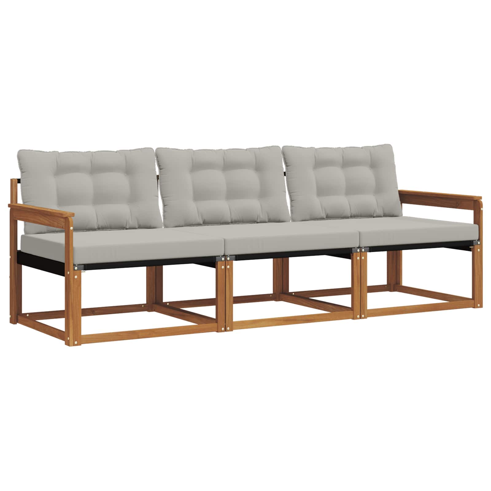 Sofa Ogrodowa Modułowa 3-Osobowa Drewniana z Szarymi Poduszkami na Taras
