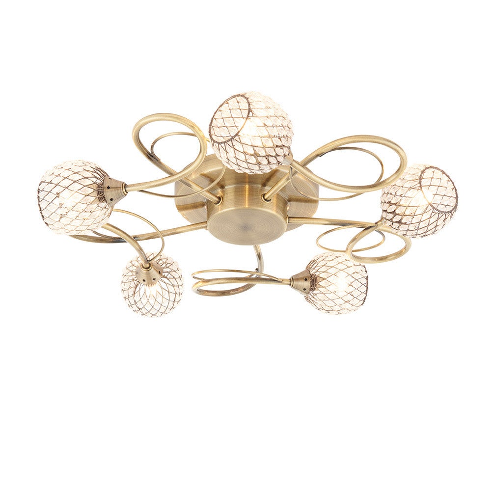 Lampa sufitowa dekoracyjna antyczny mosiądz siateczkowe klosze 5xG9 33W AHERNE Endon