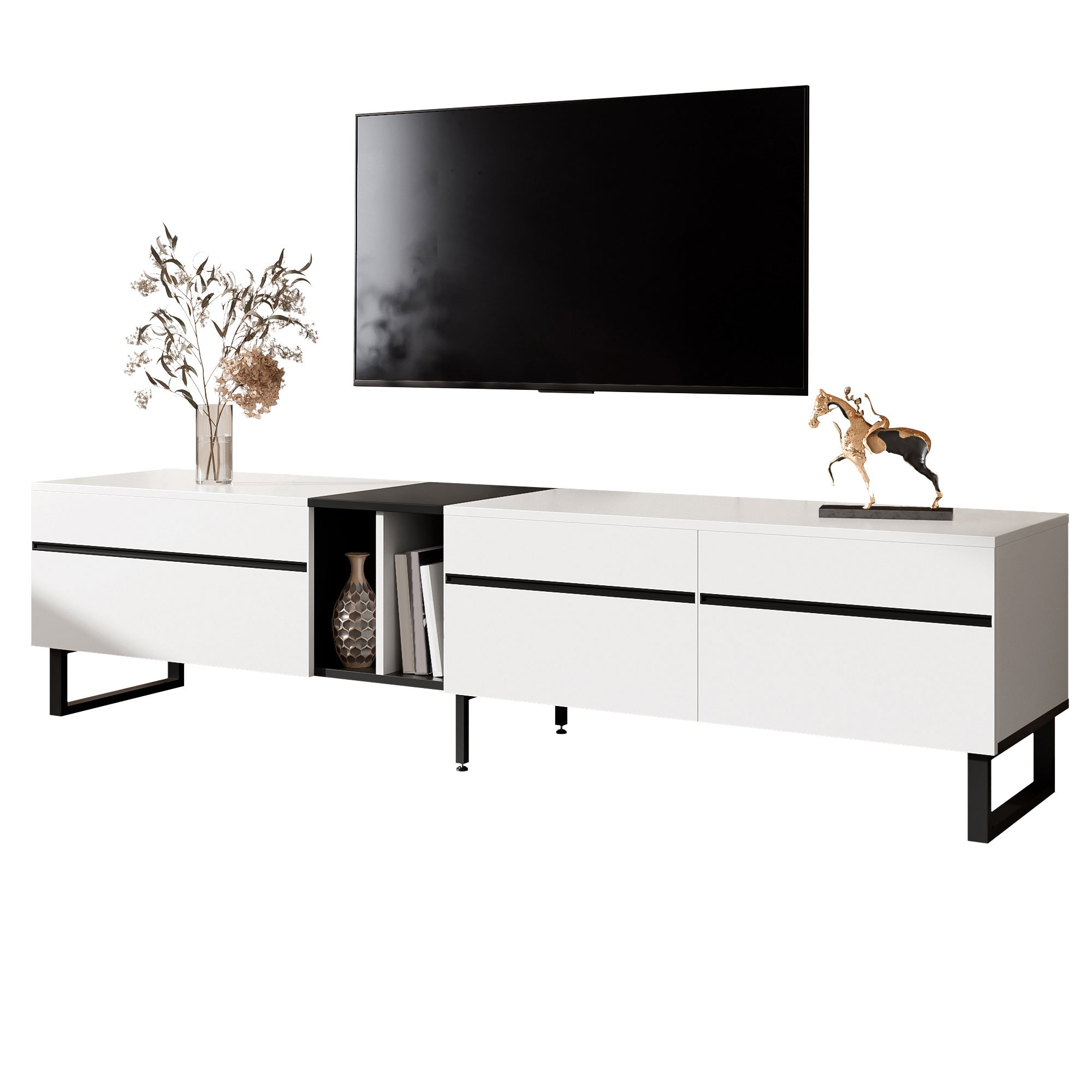TV-Lowboard 180 cm Białe z Klappfachem i Drzwiami – Minimalistyczny Schrank do TV z Dużym Staurem