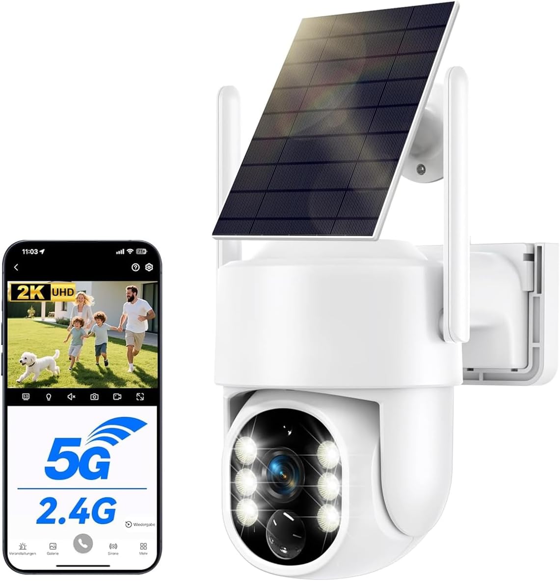 Bezprzewodowa kamera monitorująca WiFi 2,5K 4MP z panelem słonecznym 5 W, rozdzielczością 2K QHD, baterią 8000 mAh, Wi-Fi 2,4G i 5 GHz